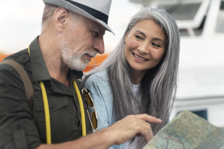an image of an old couple discussing how they could migrate to Australia